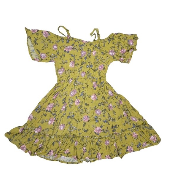 Art class Yellow green Floral Dress With Lace Detail & Ruffled Sleeves kids sz 6 - Picture 2 of 6